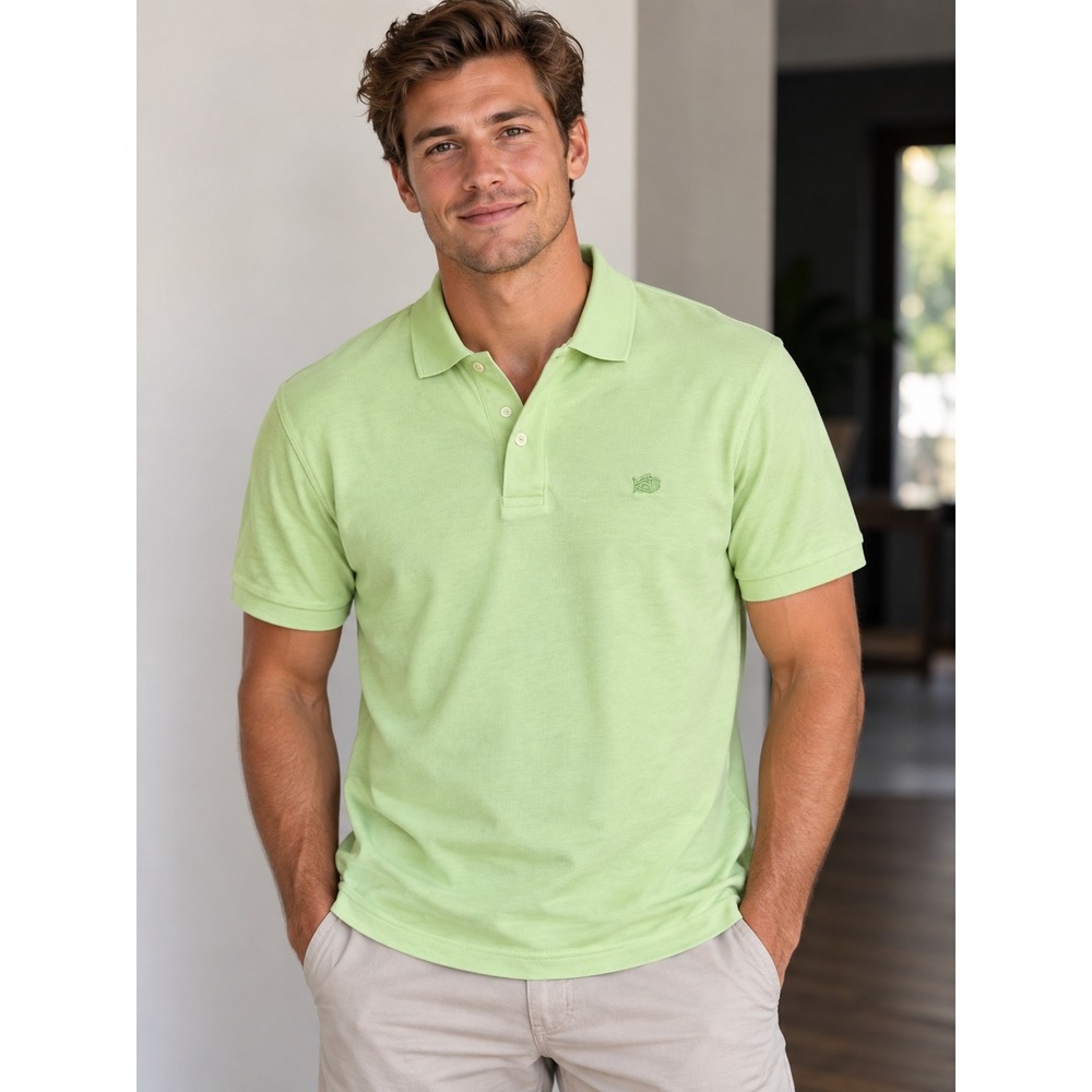 Southern Tide Mens Tailored Fit Polo Shirt Lime Green Skipjack Logo Medium